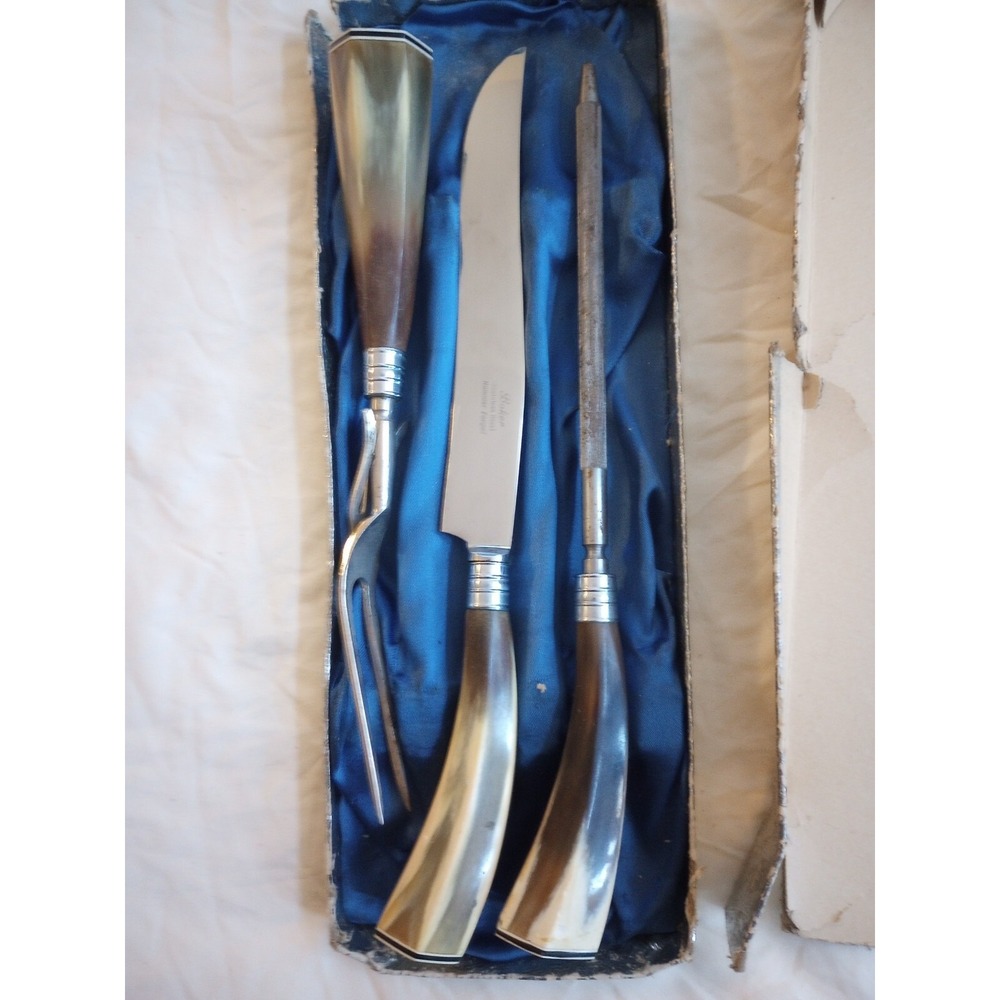 Vintage Old US Boker Carving Set Knife Fork Sharpener Cutlery‎